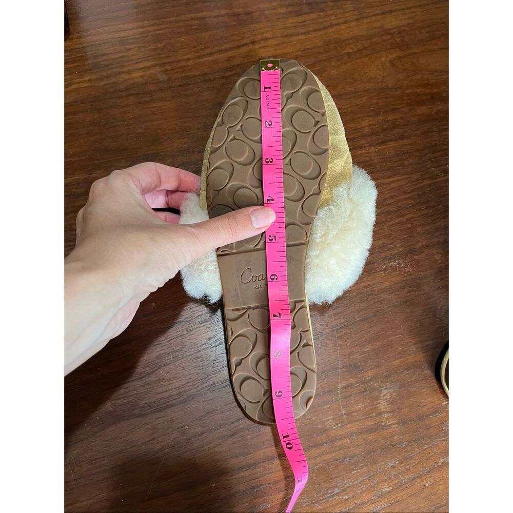 Coach Carra Sand Suede Signature C Embossed Sheep Fur Slippers Slides A0024 Size - Picture 8 of 9